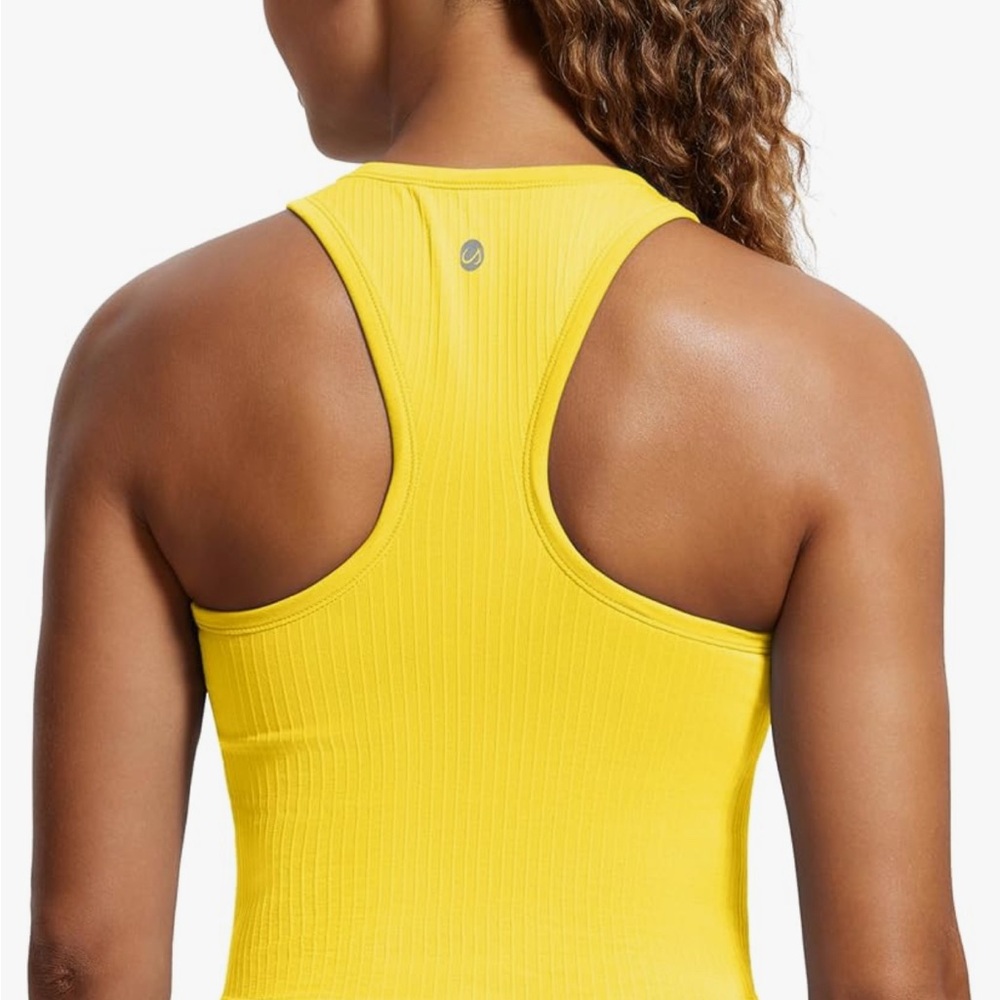 Bright Yellow Ribbed Racerback Tank Top CRZ Yoga